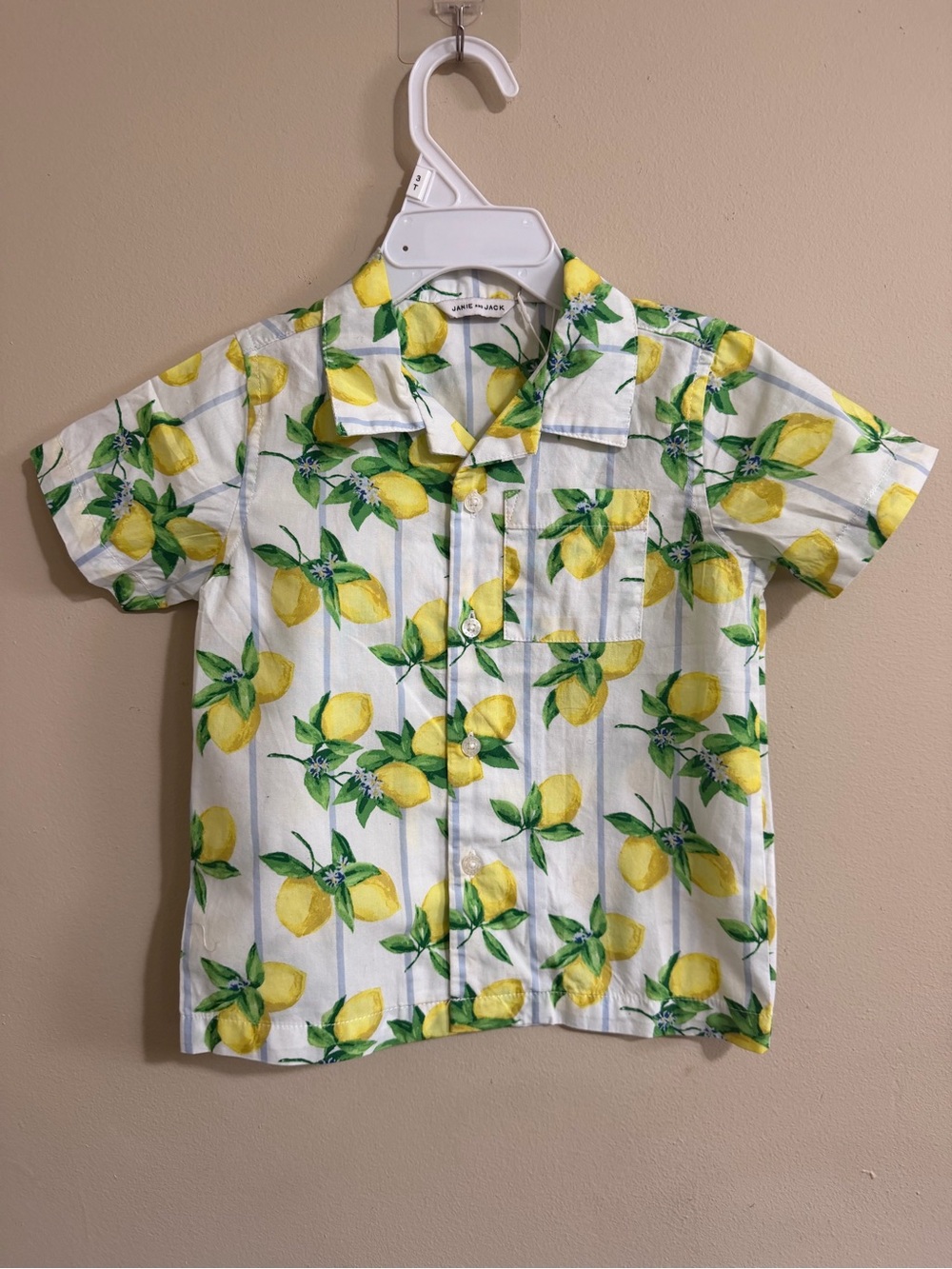 Janie and Jack White Short Sleeve Lemon Print Button-Down Shirt
